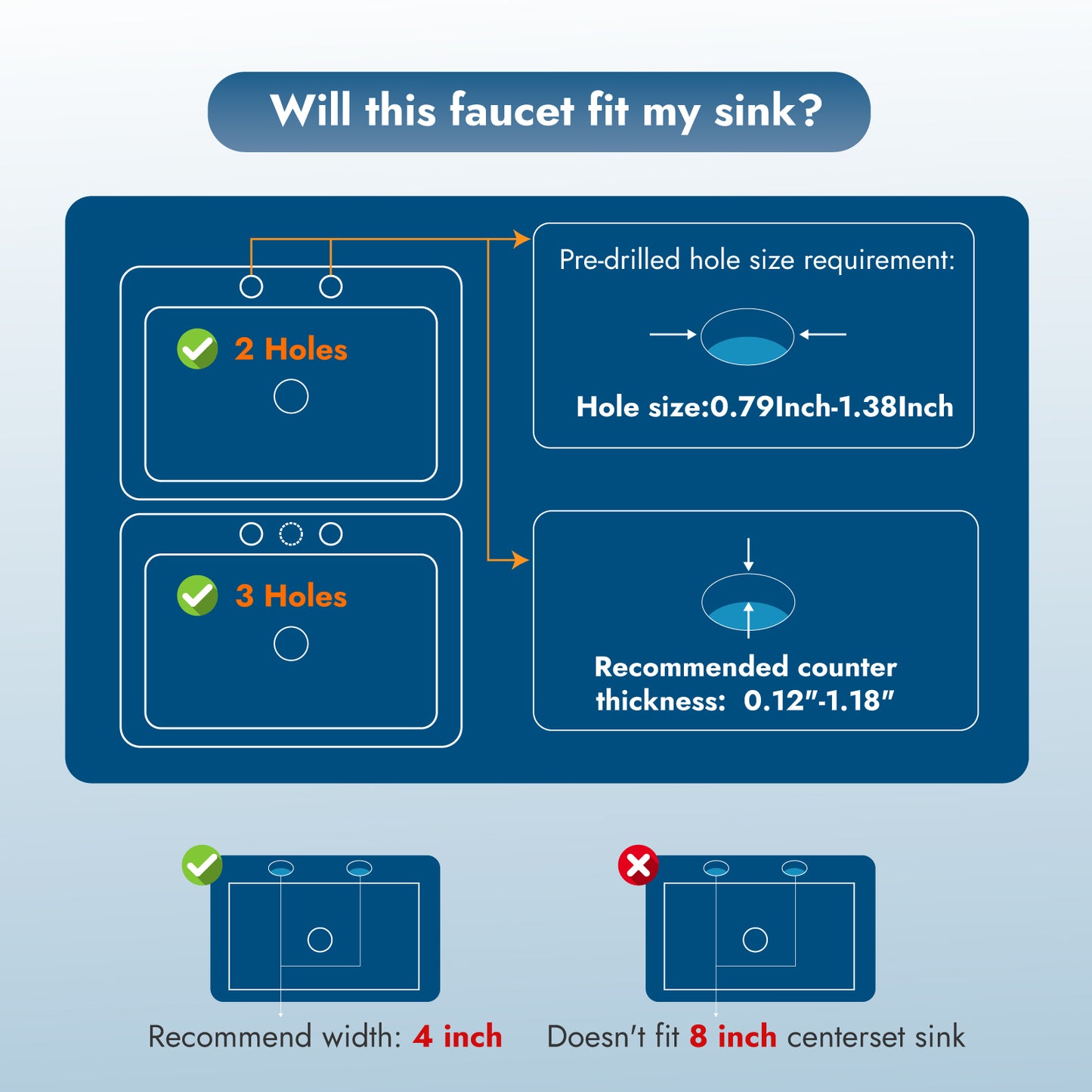 Cinwiny Centerset 4 inch Two Handles Bathroom Sink Faucet Deck Mount Mixer Taps Bathroom Vanity Lavatory Faucet with 360° Swivel Spout Water Supply Hoses