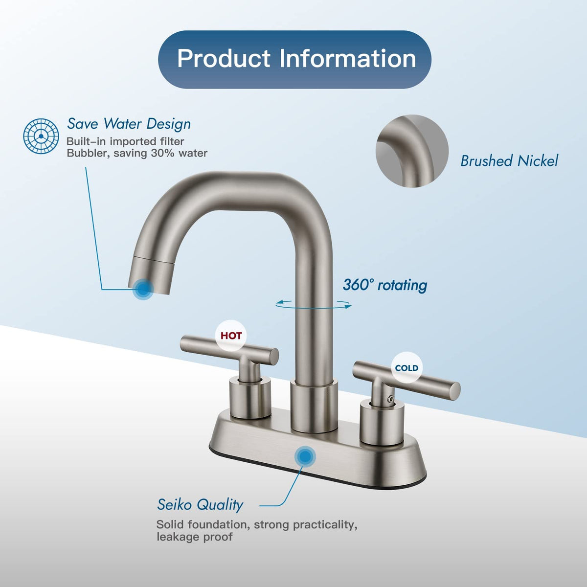 Cinwiny Centerset 4 inch Two Handles Bathroom Sink Faucet Deck Mount M
