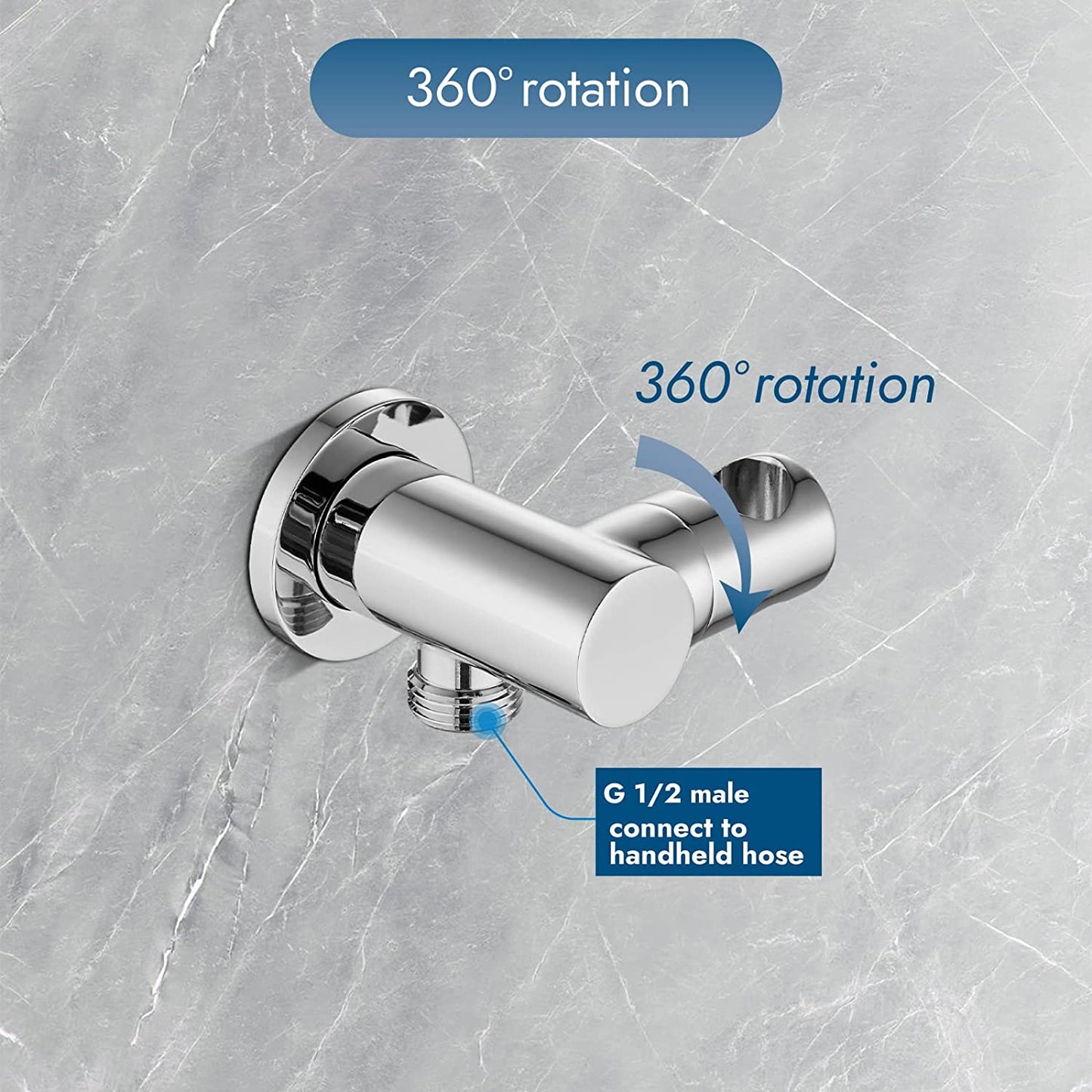 Cinwiny Showerhead Bracket Adjustable Wall Mounted Handheld Shower Spray Holder Brass Shower Hose Connector Wall Union Water Outlet with Flange