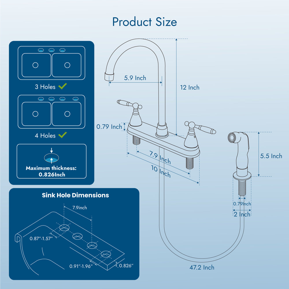 Cinwiny Kitchen Sink Faucet with Pull-Out Side Sprayer, High