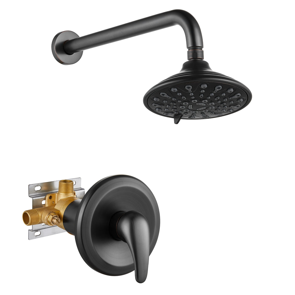 Shower Faucet with Pressure Balancing Rough-in Valve Shower System Wall Mount 6” 5-spray Shower Head One Lever Single Function Bathroom Shower Trim Kit