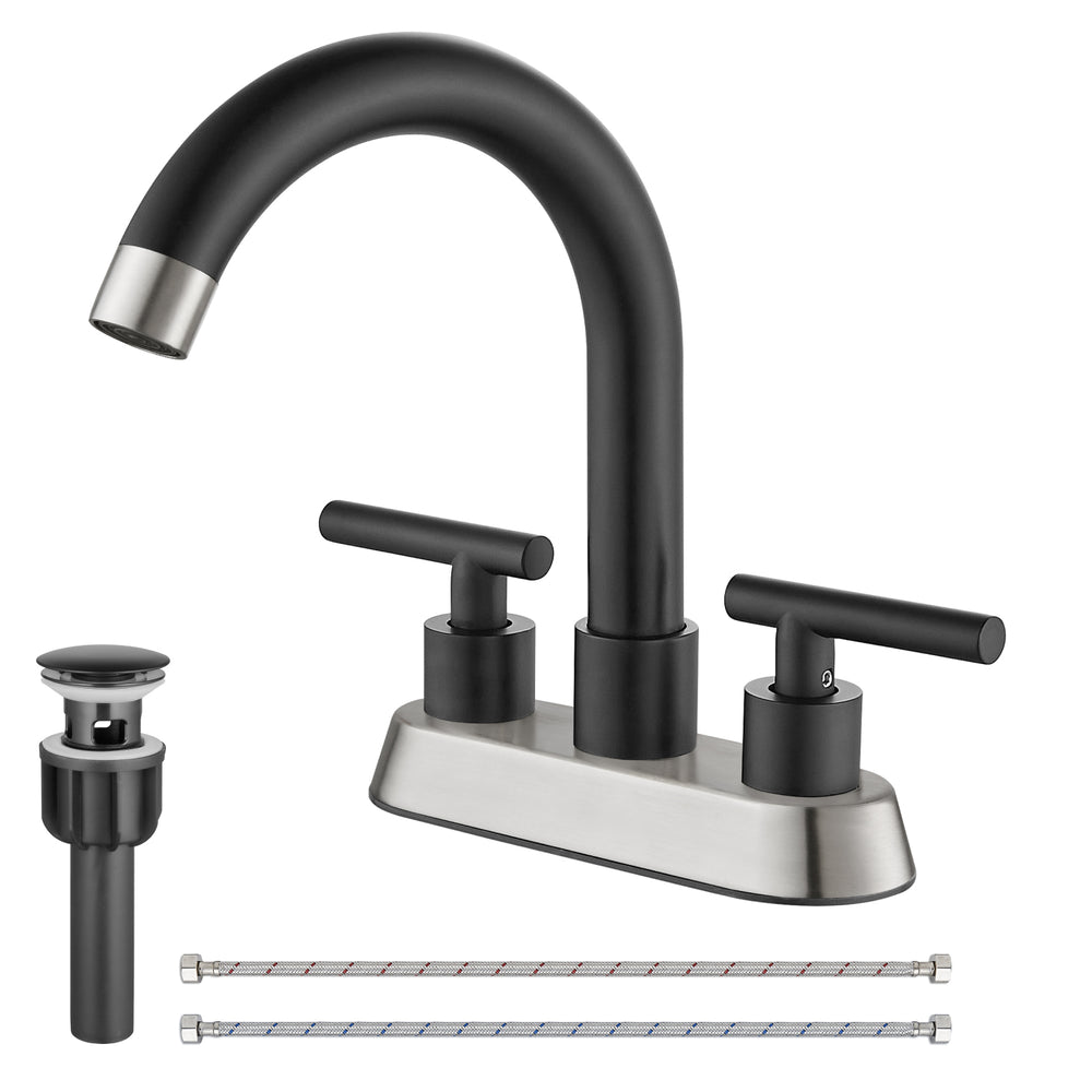 Cinwiny 4” Lavatory Sink Faucet Centerset Bathroom Mixer Tap Brushed Nickel  Hole Deck Mounted Double Handle Swivel Spout 360° Basin Vanity 