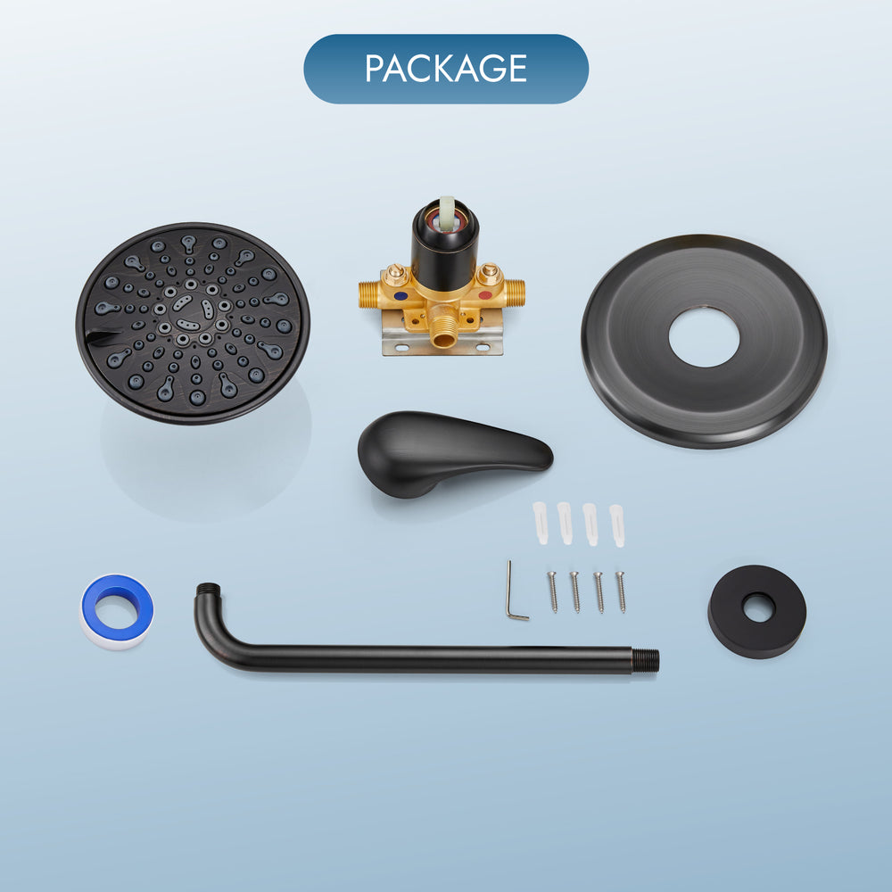 Shower Faucet with Pressure Balancing Rough-in Valve Shower System Wall Mount 6” 5-spray Shower Head One Lever Single Function Bathroom Shower Trim Kit