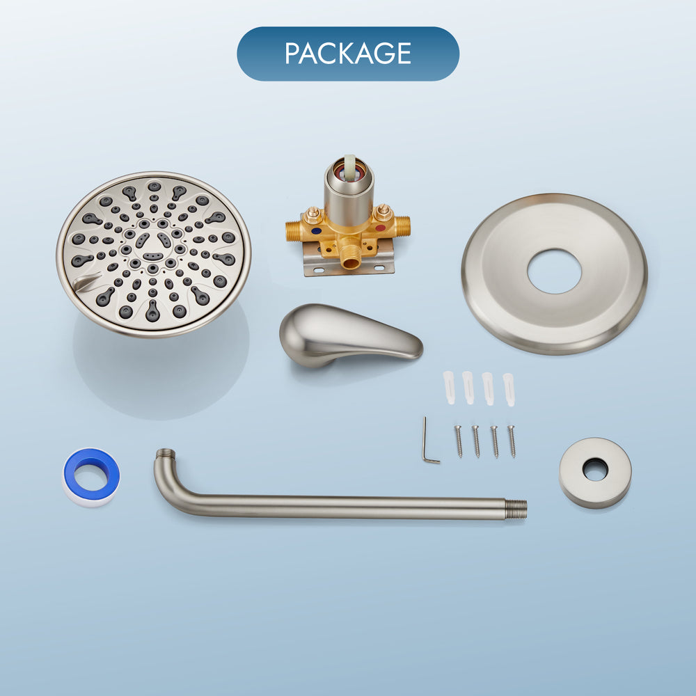 Shower Faucet with Pressure Balancing Rough-in Valve Shower System Wall Mount 6” 5-spray Shower Head One Lever Single Function Bathroom Shower Trim Kit