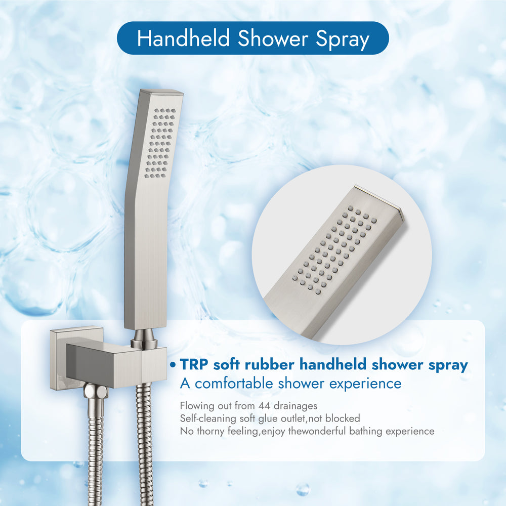 Cinwiny Shower System with Tub Spout Wall Mount Tub Shower Faucet Set Complete 8 Inch Shower Head with Handheld Spray 3 Function Rough-In Valve Included