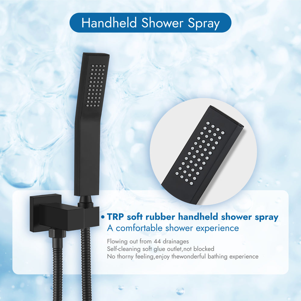 Cinwiny Shower System with Tub Spout Wall Mount Tub Shower Faucet Set Complete 8 Inch Shower Head with Handheld Spray 3 Function Rough-In Valve Included