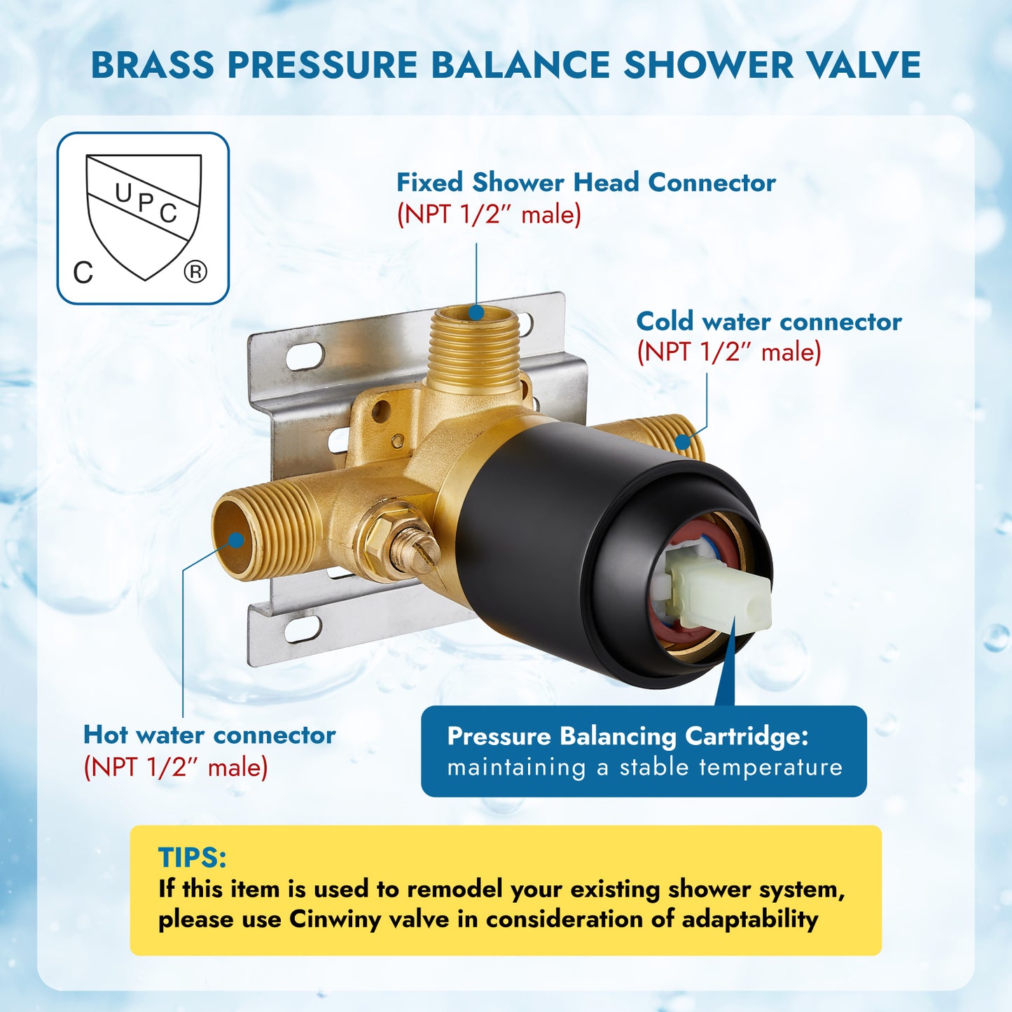 
                  
                    Shower Faucet with Pressure Balancing Rough-in Valve Shower System Wall Mount 6” 5-spray Shower Head One Lever Single Function Bathroom Shower Trim Kit
                  
                