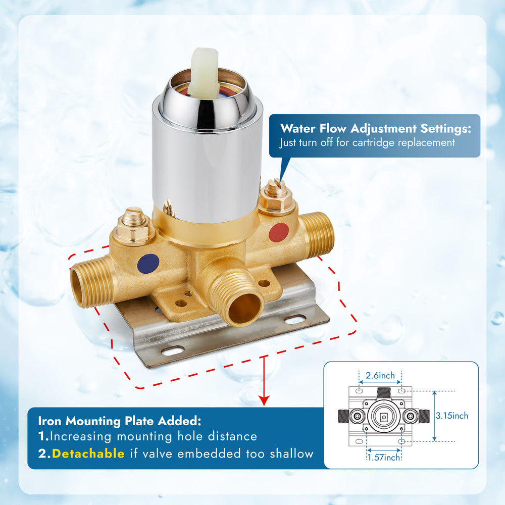 Shower Faucet with Pressure Balancing Rough-in Valve Shower System Wall Mount 6” 5-spray Shower Head One Lever Single Function Bathroom Shower Trim Kit