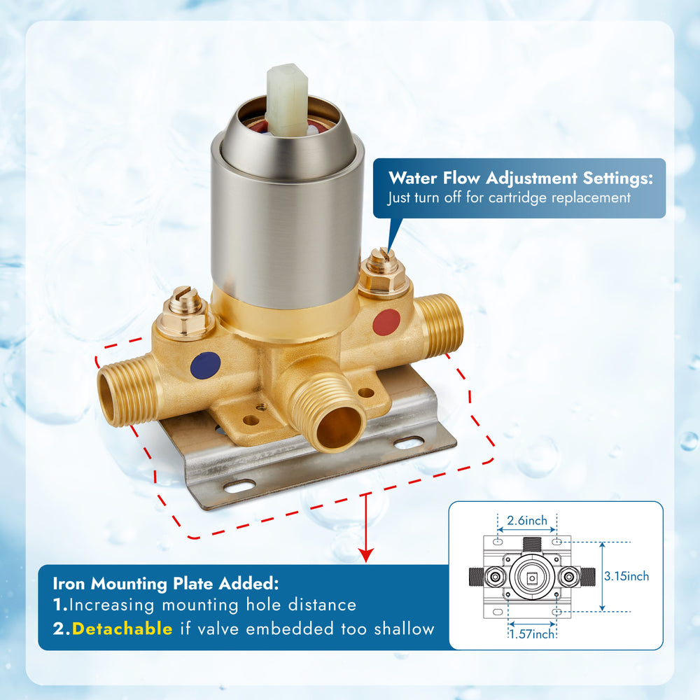Shower Faucet with Pressure Balancing Rough-in Valve Shower System Wall Mount 6” 5-spray Shower Head One Lever Single Function Bathroom Shower Trim Kit