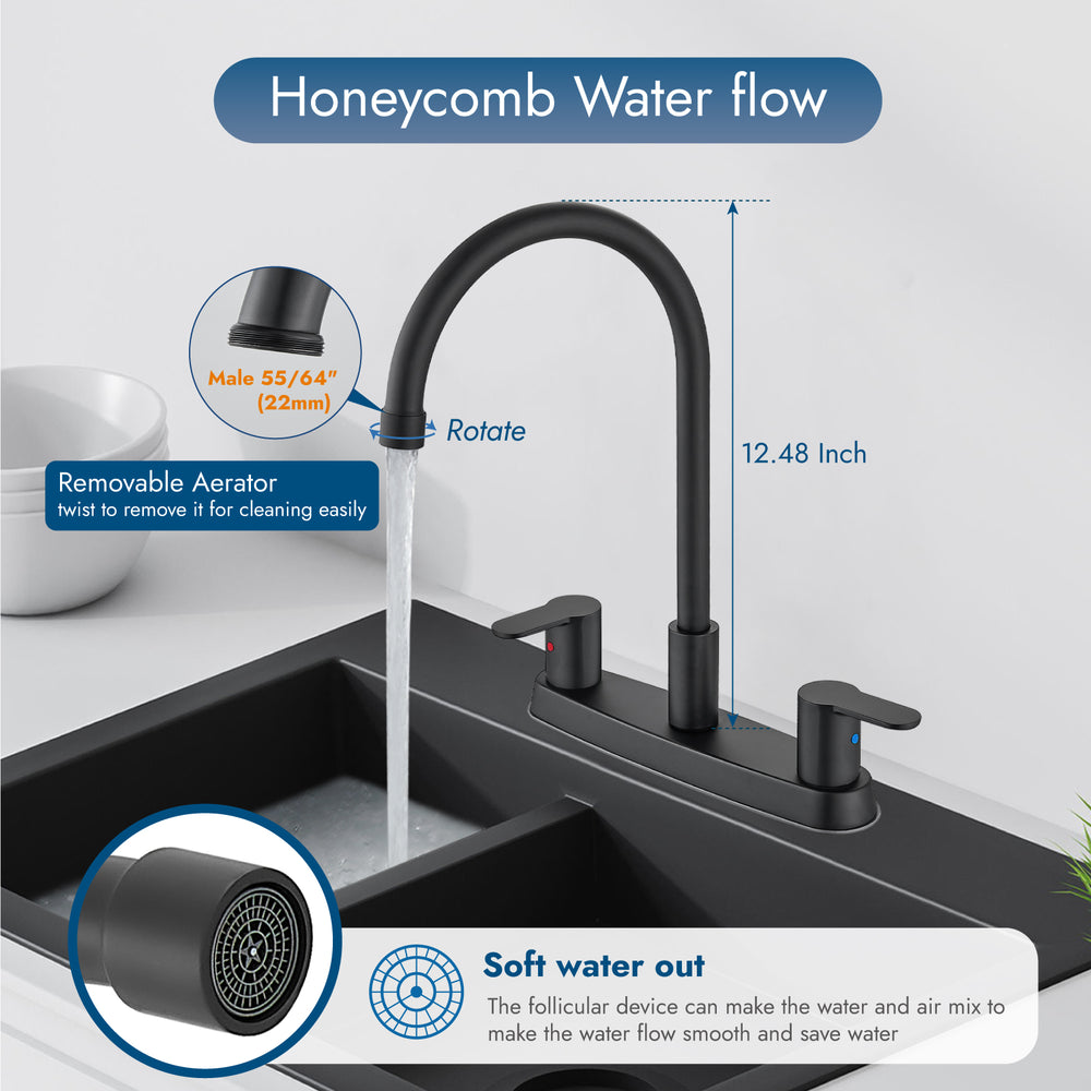 Cinwiny Kitchen Faucet,8 Inch Centerset Kitchen Faucets for Sink 3 Hol