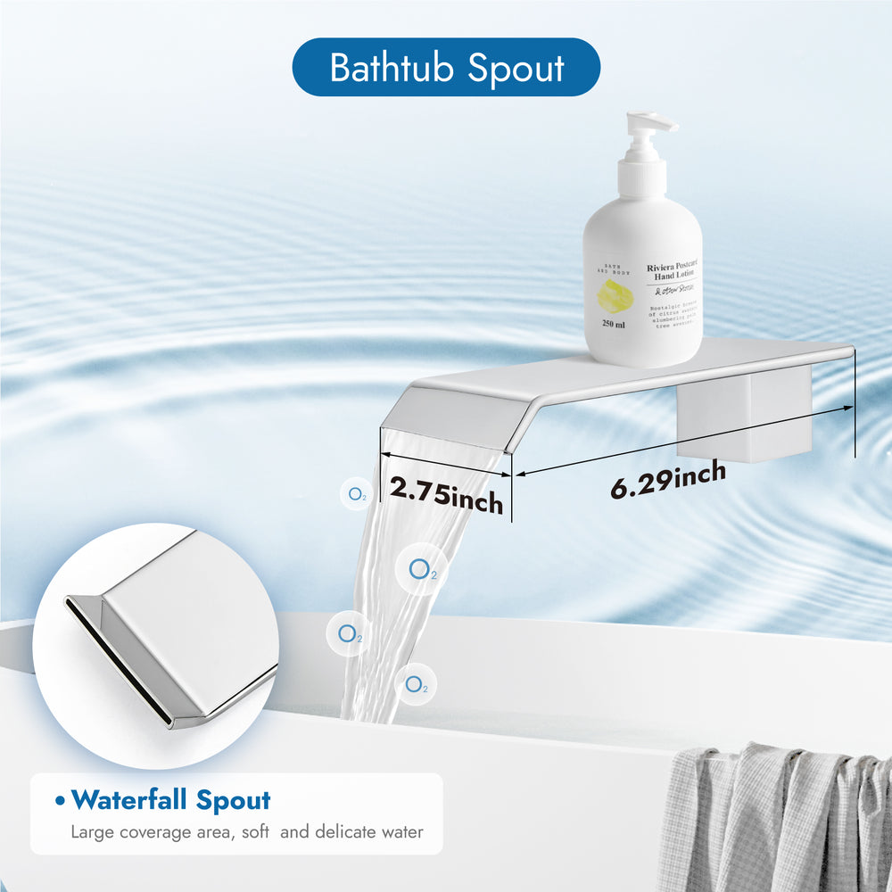 Cinwiny Shower System with Tub Spout Wall Mount Tub Shower Faucet Set Complete 8 Inch Shower Head with Handheld Spray 3 Function Rough-In Valve Included
