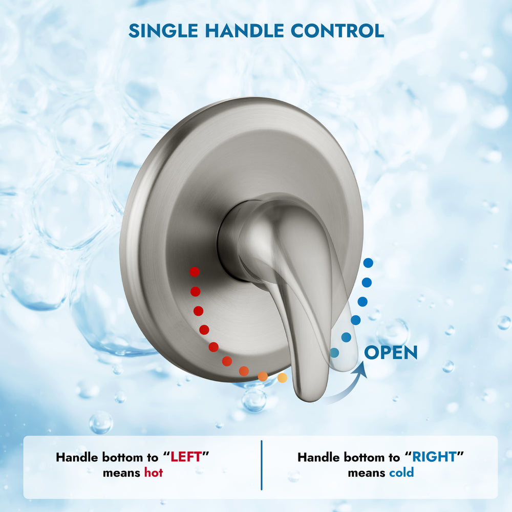 Shower Faucet Set with Tub Spout Pressure Balancing Rough-in Valve Wall Mount Shower System 5 Modes 6 Inch Shower Head with Tub Filler 1 Lever Dual Function Shower Trim Kit