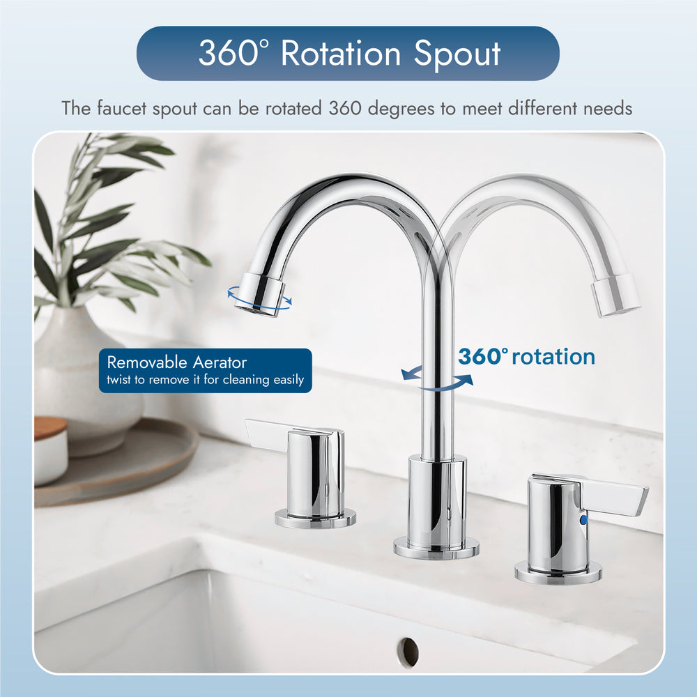 Cinwiny Bathroom Faucets for Sink 3 Hole 8 Inch Widespread Bathroom Faucet Lavatory Vanity Faucet Deck Mounted 2 Handle Bathroom Sink Faucet with Pop-up Drain + One Hair Catcher Include
