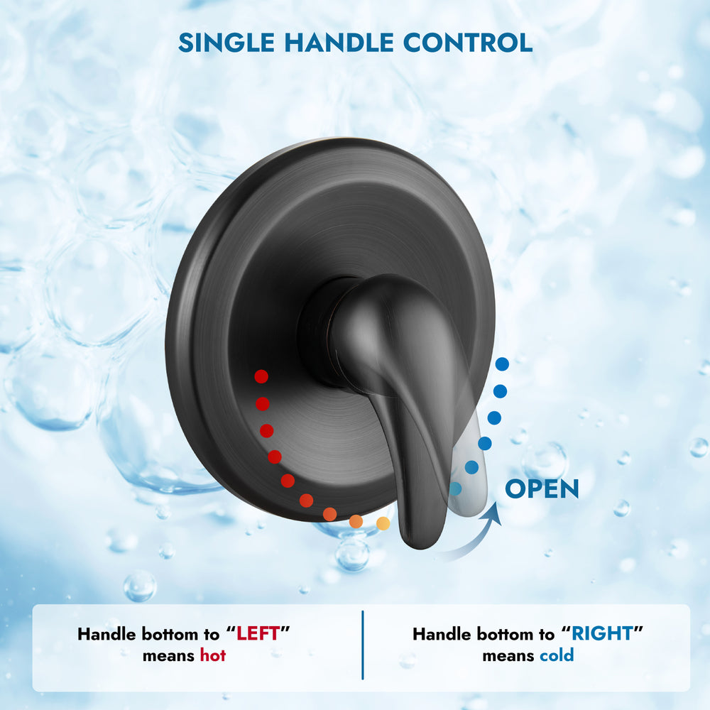 Shower Faucet Set with Tub Spout Pressure Balancing Rough-in Valve Wall Mount Shower System 5 Modes 6 Inch Shower Head with Tub Filler 1 Lever Dual Function Shower Trim Kit
