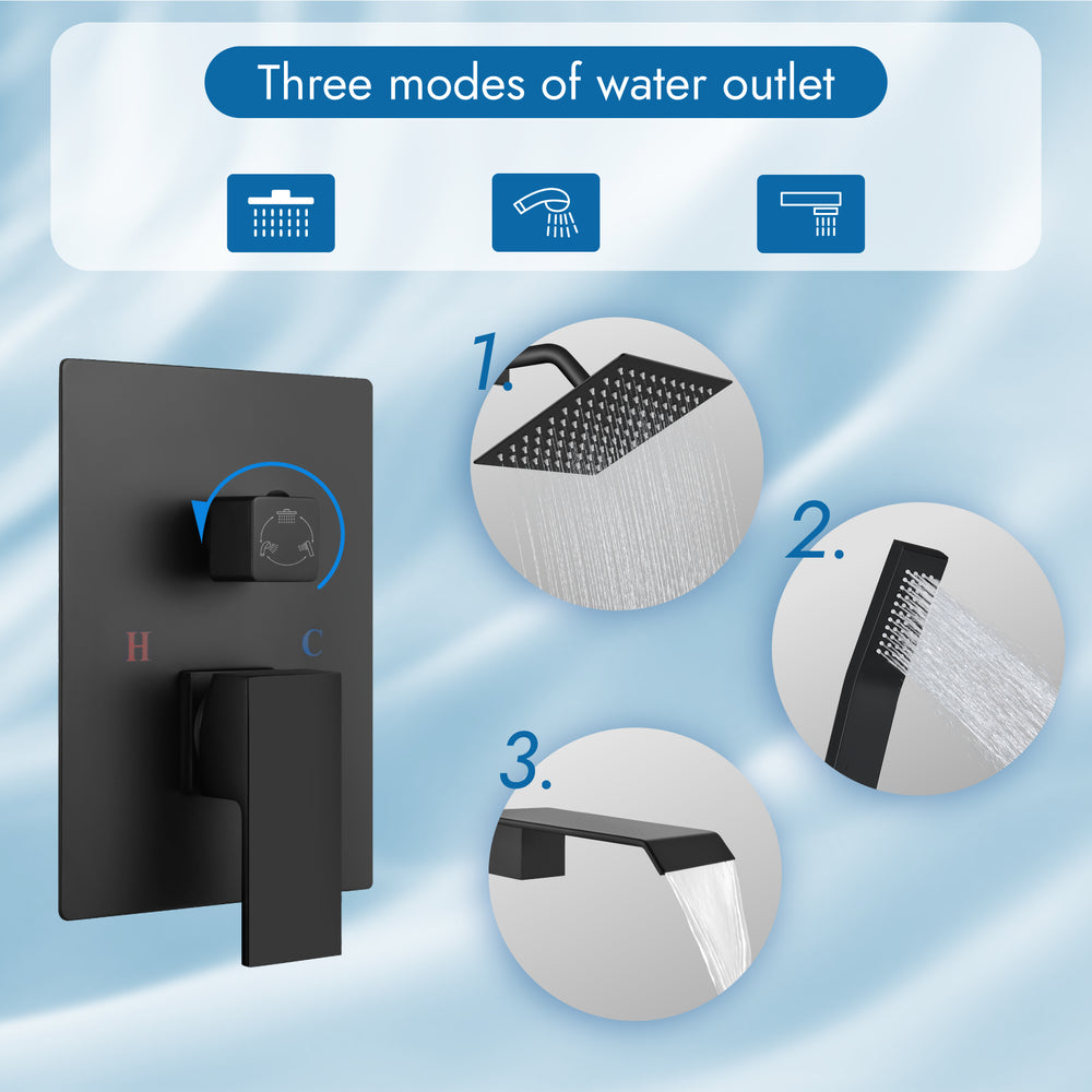 Cinwiny Shower System with Tub Spout Wall Mount Tub Shower Faucet Set Complete 8 Inch Shower Head with Handheld Spray 3 Function Rough-In Valve Included