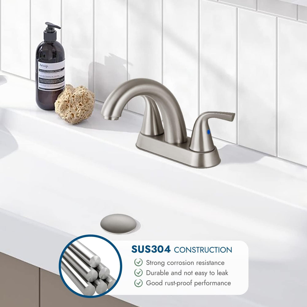 
                  
                    Cinwiny 4 Inch Centerset Bathroom Faucet Deck Mounted Double Handles SUS304 Vanity Faucet Mixer Tap with Pop up Drain Stopper
                  
                
