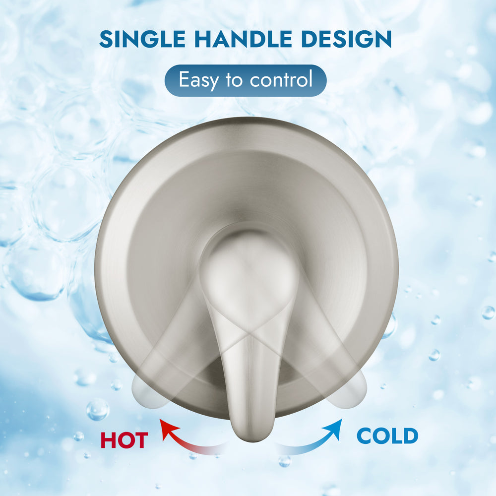 Shower Faucet with Pressure Balancing Rough-in Valve Shower System Wall Mount 6” 5-spray Shower Head One Lever Single Function Bathroom Shower Trim Kit