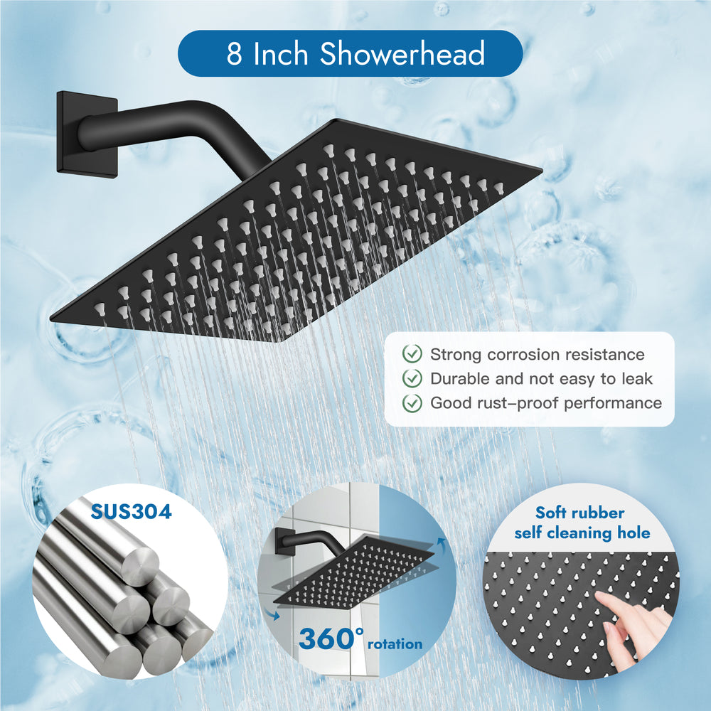 Cinwiny Shower System with Tub Spout Wall Mount Tub Shower Faucet Set Complete 8 Inch Shower Head with Handheld Spray 3 Function Rough-In Valve Included