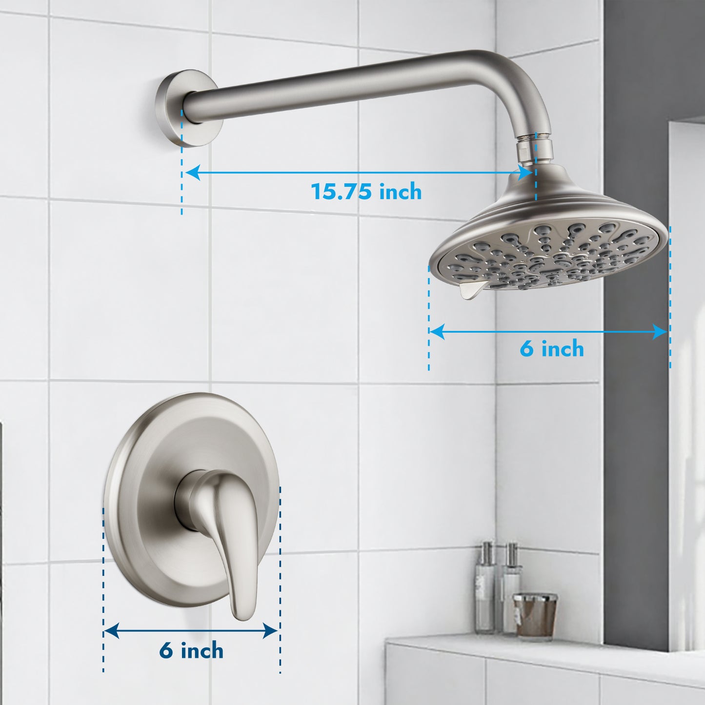 
                  
                    Shower Faucet with Pressure Balancing Rough-in Valve Shower System Wall Mount 6” 5-spray Shower Head One Lever Single Function Bathroom Shower Trim Kit
                  
                