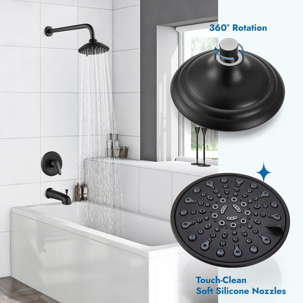 Shower Faucet Set with Tub Spout Pressure Balancing Rough-in Valve Wall Mount Shower System 5 Modes 6 Inch Shower Head with Tub Filler 1 Lever Dual Function Shower Trim Kit