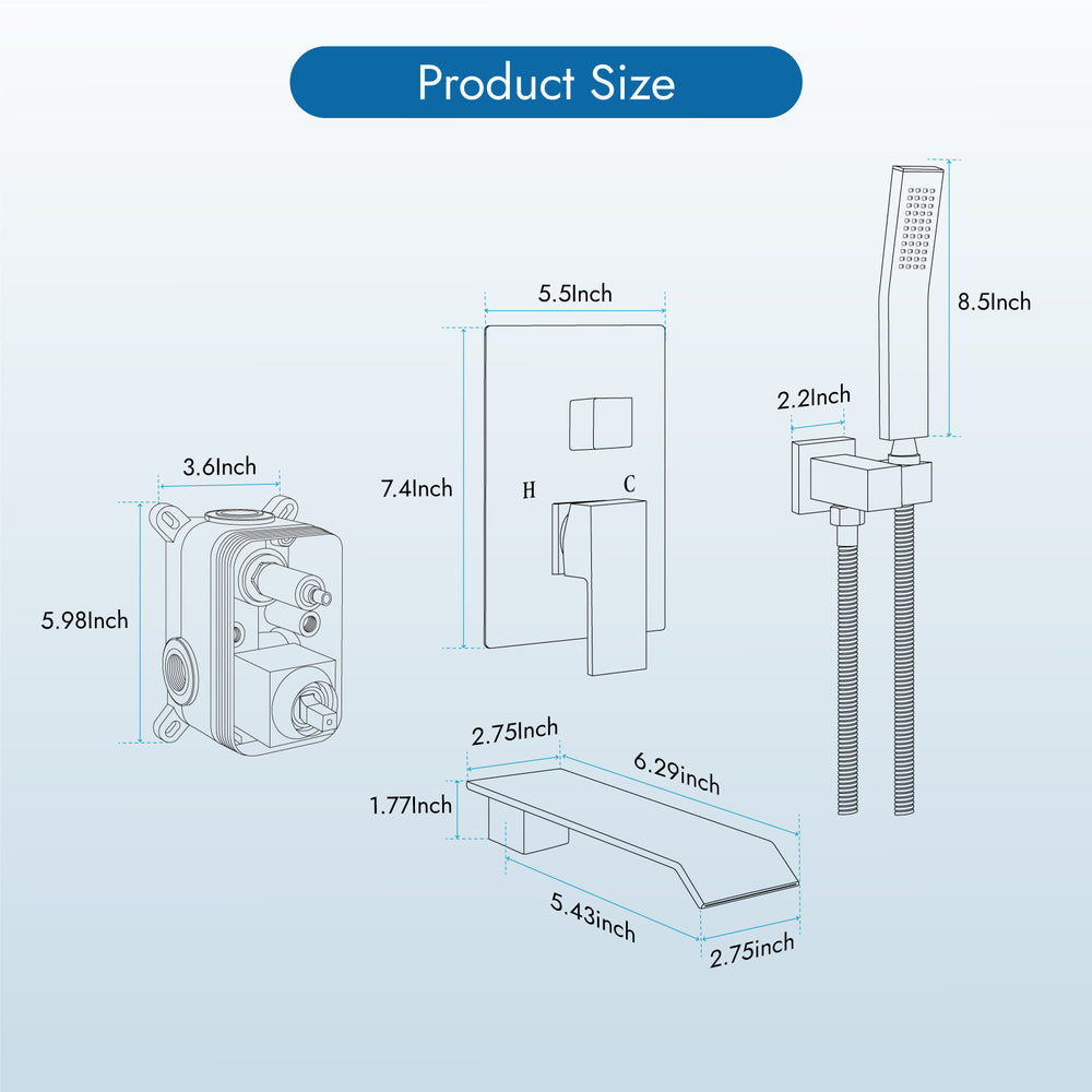 
                  
                    Cinwiny Waterfall Bathtub Faucet with Handheld Shower Wall Mounted Tub Filler With Waterfall Spout Single Handle Shower Tub Faucet Set with Sprayer Rough In Valve Included
                  
                