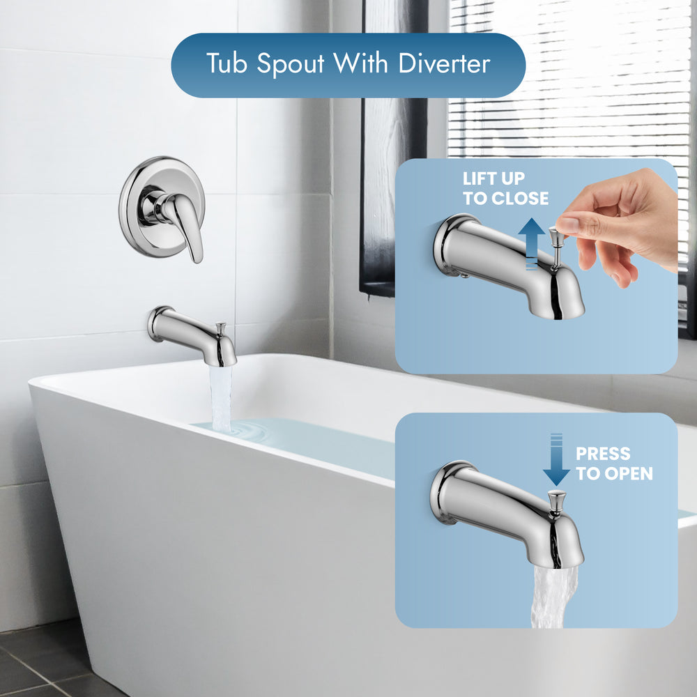 Shower Faucet Set with Tub Spout Pressure Balancing Rough-in Valve Wall Mount Shower System 5 Modes 6 Inch Shower Head with Tub Filler 1 Lever Dual Function Shower Trim Kit