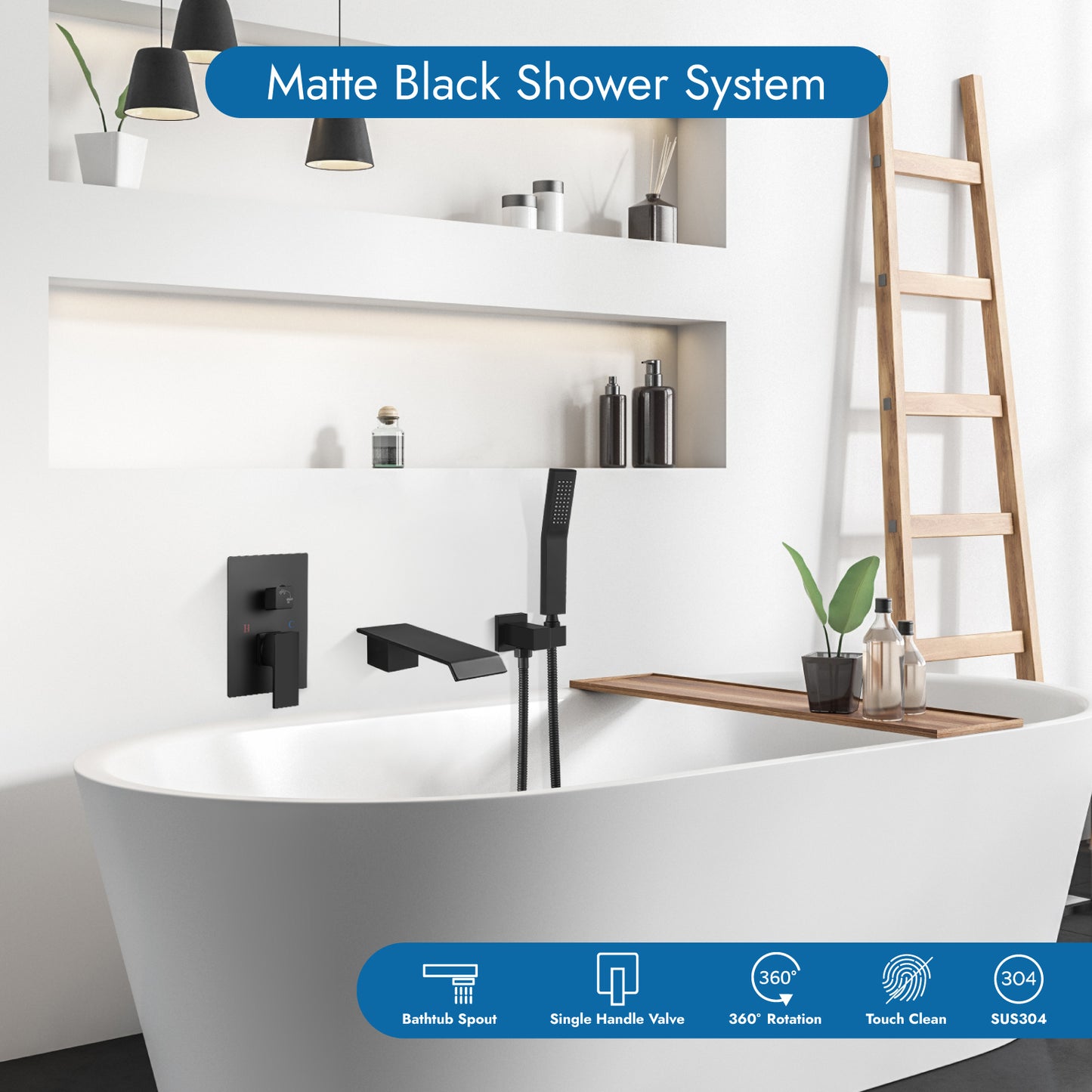 Wall Mount Black Waterfall Bath Tub Filler Hand Held Mixer Shower Sprayer Faucet Wall Mount Black Waterfall Bath Tub Filler Hand Held Mixer Shower Sprayer Faucet