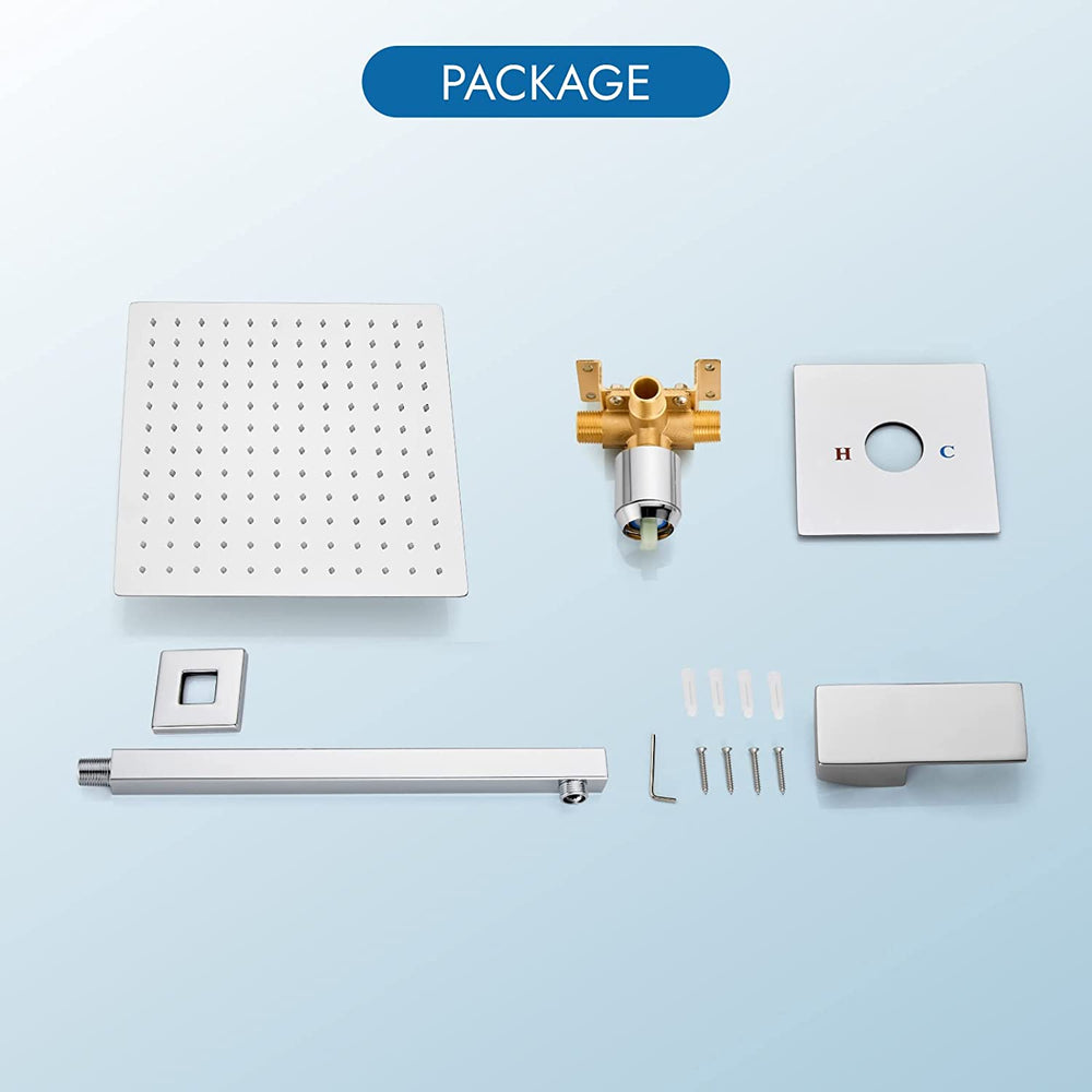 Cinwiny Bathroom Rain Shower Faucet Set Shower System with 12 Inch Square Rainfall Showerhead and Brass Male Thread Rough-in Valve,Wall Mounted Single Function Shower Trim Kit