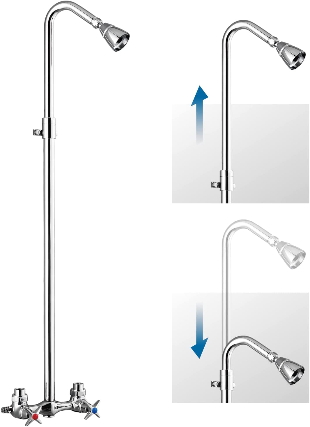
                  
                    Cinwiny Outdoor Shower Fixtures Wall Mounted Exposed Shower Kit Adjustable slider Dual Cross Handles Brass Faucet Mixer Valve Adjustable Utility Shower Head Shower System
                  
                