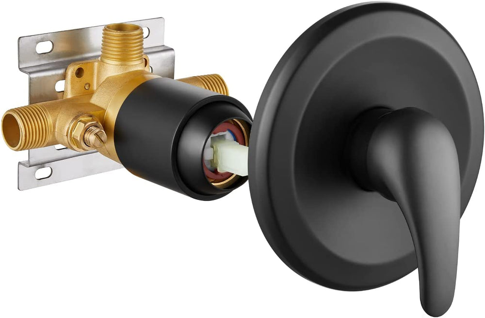 Cinwiny Single Function Shower Handle Valve Trim Kit with Cartridge Pressure Balancing Shower Valves Wall Mount Brass Rough-In Valve Single Handle Shower Valve Mixer