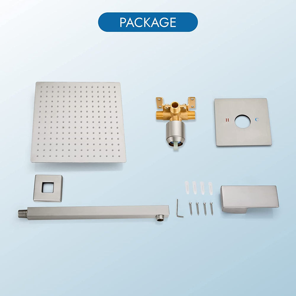 Cinwiny Bathroom Rain Shower Faucet Set Shower System with 12 Inch Square Rainfall Showerhead and Brass Male Thread Rough-in Valve,Wall Mounted Single Function Shower Trim Kit