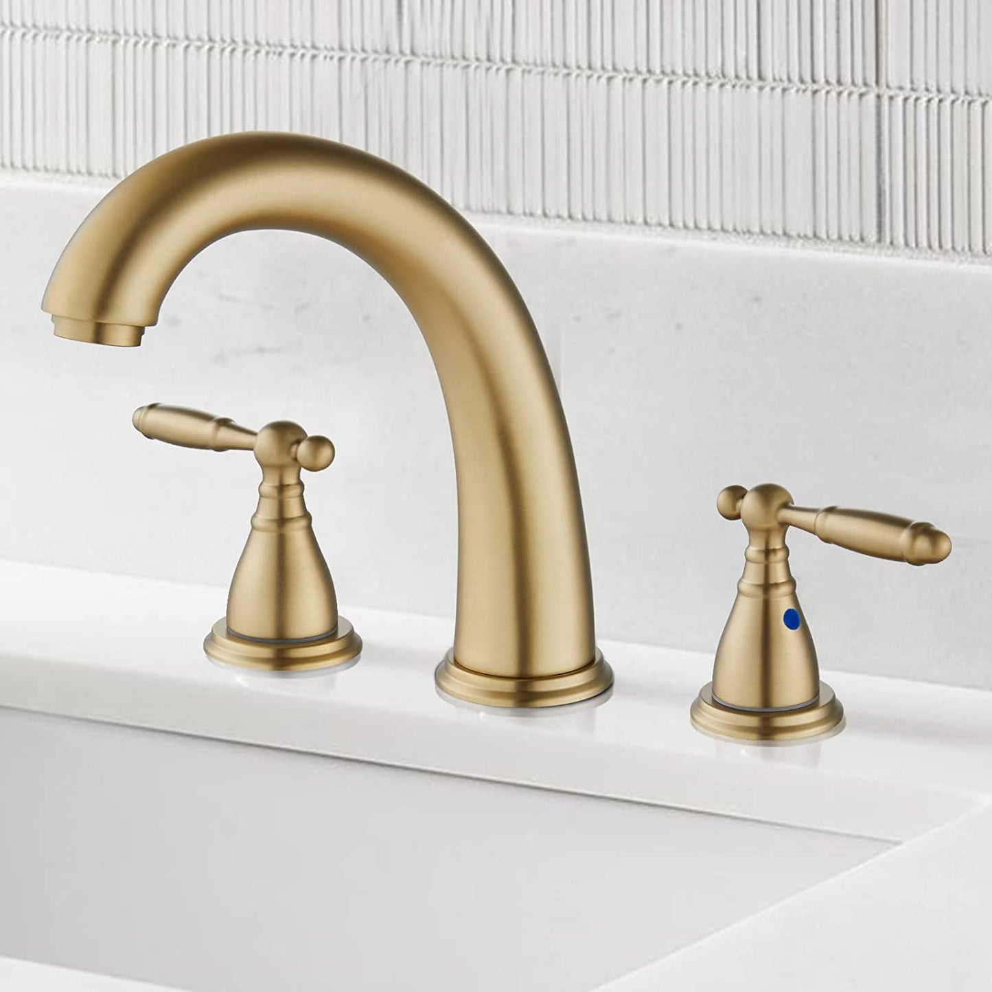 TRUSTMI 2 Handle 8 Inch Brass Bathroom Sink Faucet 3 Hole Widespread with  Valve and cUPC Water Supply Hoses, with Overflow Pop Up Drain Assembly