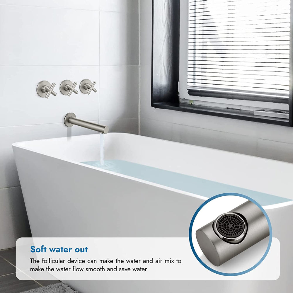 Cinwiny Bathroom Tub and Shower Faucet Set, Wall Mount Bathtub Shower Kit with Tub Spout 6” 5 Settings Round Shower Head Shower Trim Kit with Brass Mixer Valve