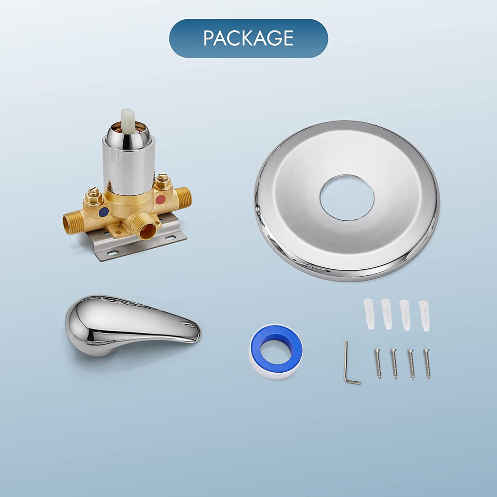 Cinwiny Single Function Shower Handle Valve Trim Kit with Cartridge Pressure Balancing Shower Valves Wall Mount Brass Rough-In Valve Single Handle Shower Valve Mixer