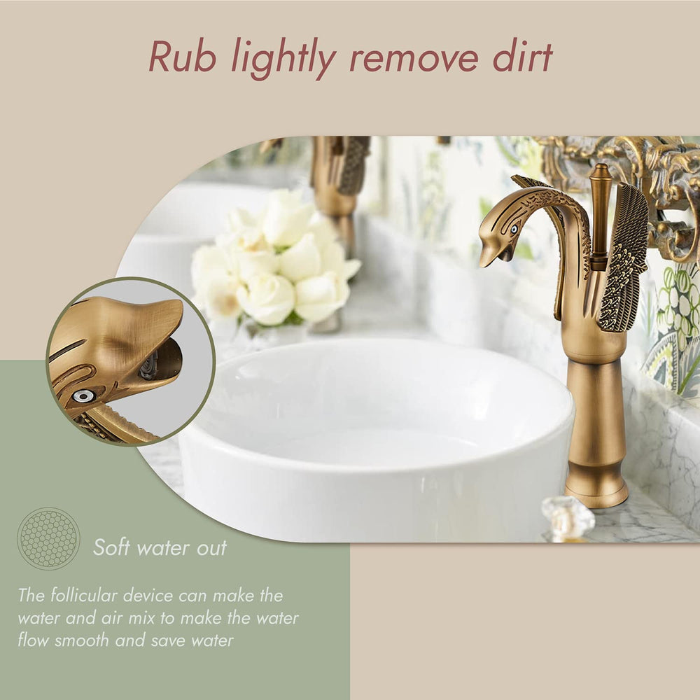 Cinwiny Swan Faucet Bathroom Sink Faucet Bronze Swan Shaped Single Han