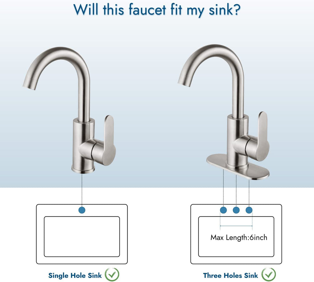 Cinwiny Bar Sink Faucet Bathroom Single Faucet 1 Hole Small RV Campers Faucet Tap Deck Mount Gooseneck SUS304 Kitchen Vanity Faucet with Deck Plate and Pop-up Drain