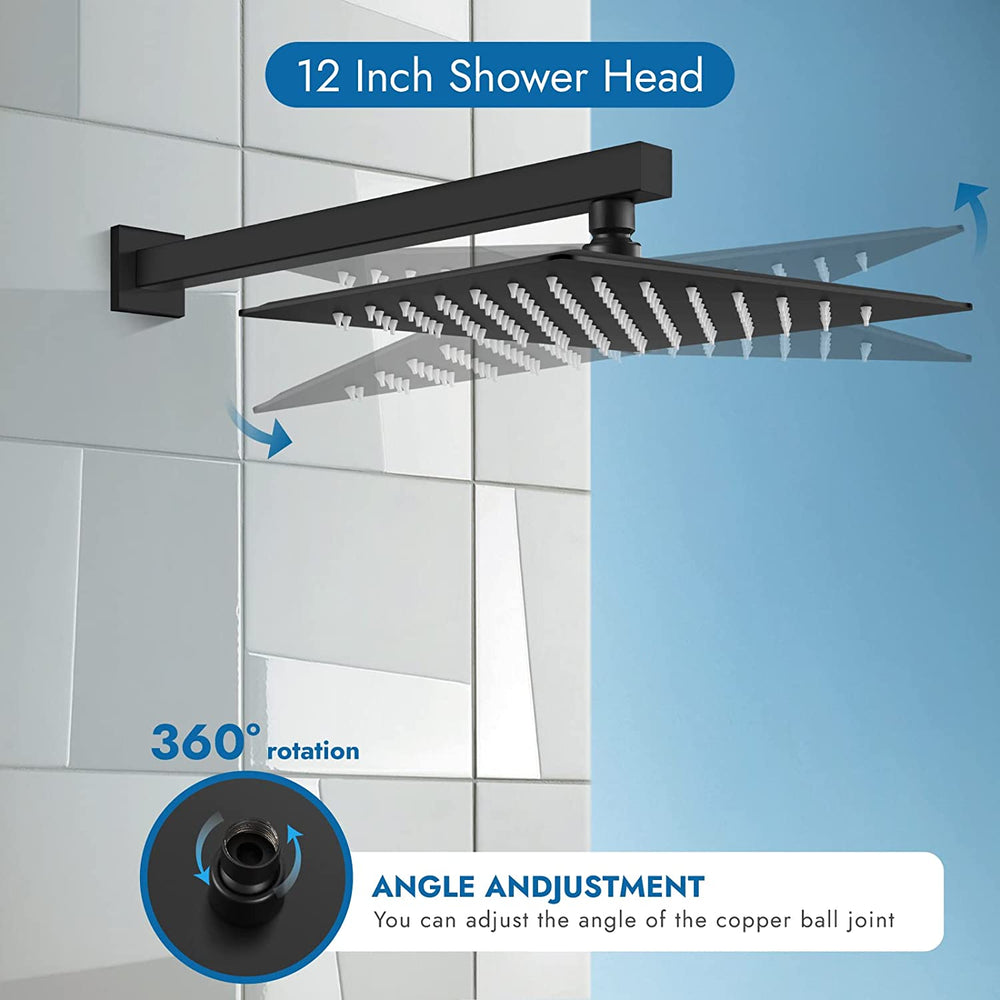 Cinwiny Bathroom Rain Shower Faucet Set Shower System with 12 Inch Square Rainfall Showerhead and Brass Male Thread Rough-in Valve,Wall Mounted Single Function Shower Trim Kit