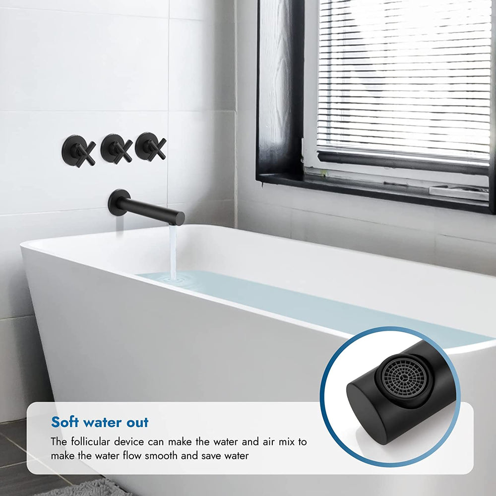 Cinwiny Bathroom Tub and Shower Faucet Set, Wall Mount Bathtub Shower Kit with Tub Spout 6” 5 Settings Round Shower Head Shower Trim Kit with Brass Mixer Valve