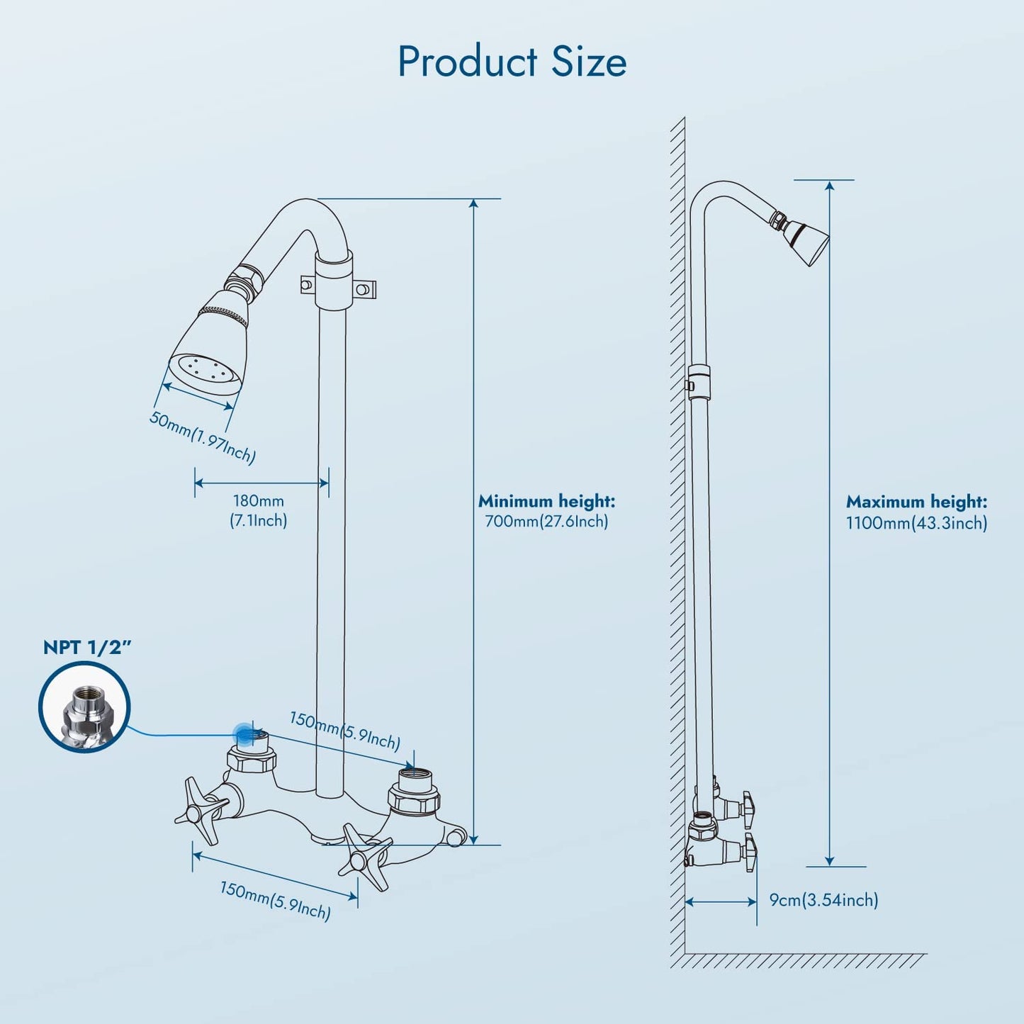 
                  
                    Cinwiny Outdoor Shower Fixtures Wall Mounted Exposed Shower Kit Adjustable slider Dual Cross Handles Brass Faucet Mixer Valve Adjustable Utility Shower Head Shower System
                  
                