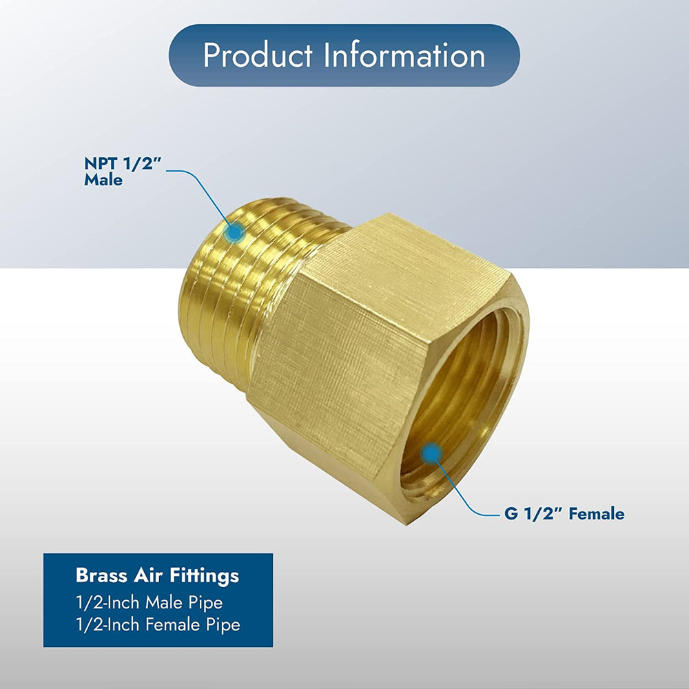 Cinwiny G 1/2 Inch Female to NPT 1/2 Inch Male Thread Adapter Pipe Fitting Converter ‎Coupling Connector,Brass Adapter 1/2 Inch, 2 Pack