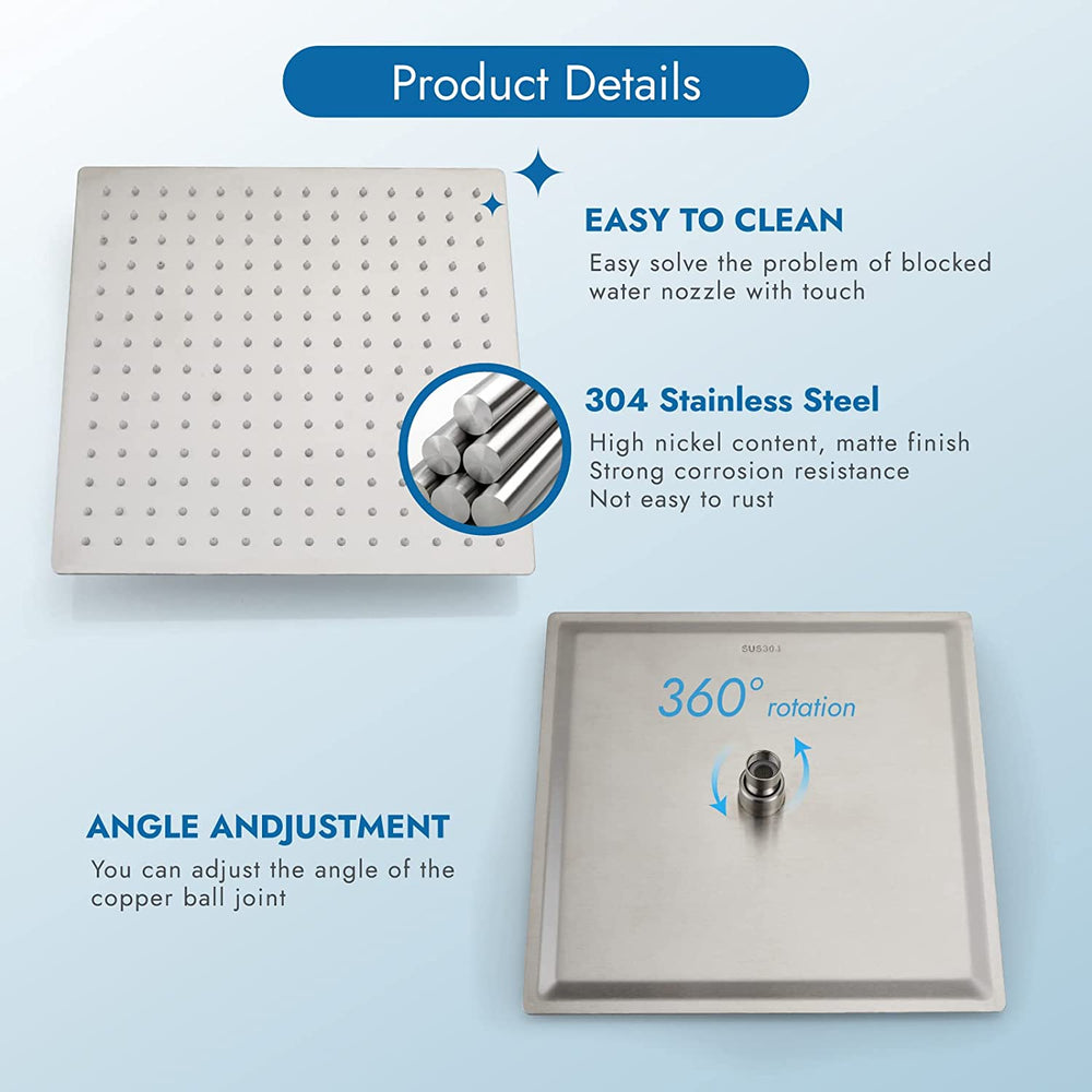 Cinwiny 10 Inch Wall Mounted Rain Shower System Square Shower head Bathroom Shower Head Kit One Function with Rough-in Valve Single Handle Rainfall Shower Trim Kit