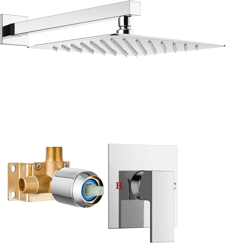 
                  
                    Cinwiny 10 Inch Wall Mount Shower Faucet Set with Brass Male Threads Rough-in Valve,Square Rainfall Showerhead Shower System One Handle High Pressure Single Function Shower Trim Kit
                  
                