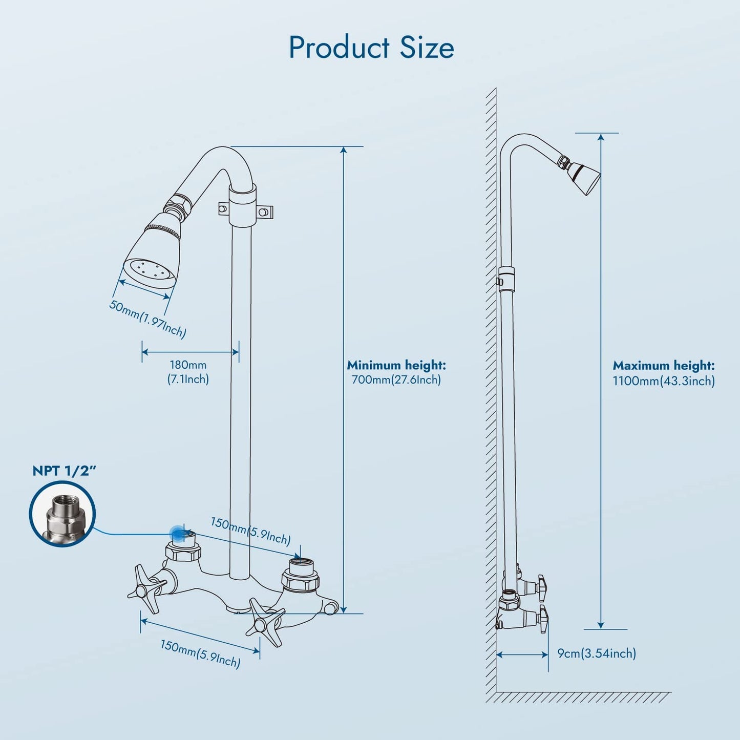 
                  
                    Cinwiny Outdoor Shower Fixtures Wall Mounted Exposed Shower Kit Adjustable slider Dual Cross Handles Brass Faucet Mixer Valve Adjustable Utility Shower Head Shower System
                  
                
