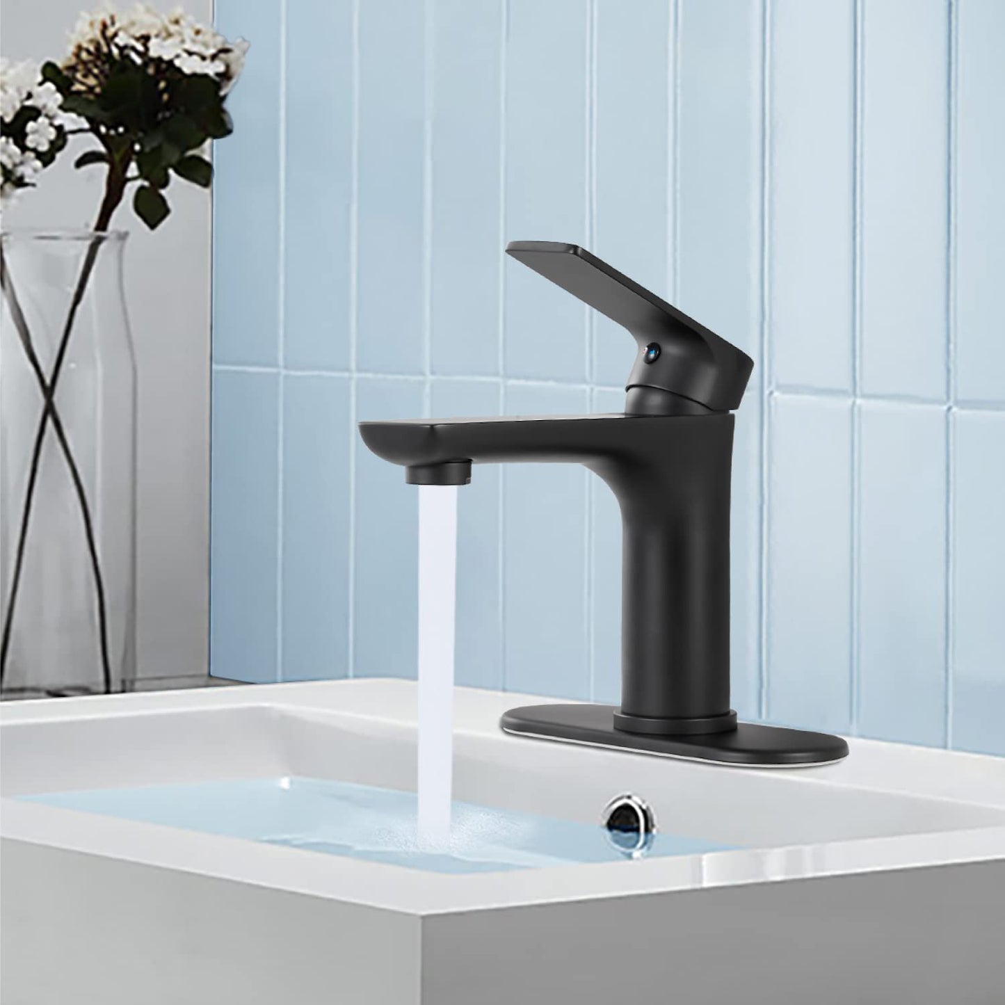 
                  
                    Cinwiny Bathroom Sink Faucet Deck Mounted Single Hole 1 Handle Lavatory Stainless Steel Mixer Tap with Pop-up Drain & Deck Cover Plate
                  
                