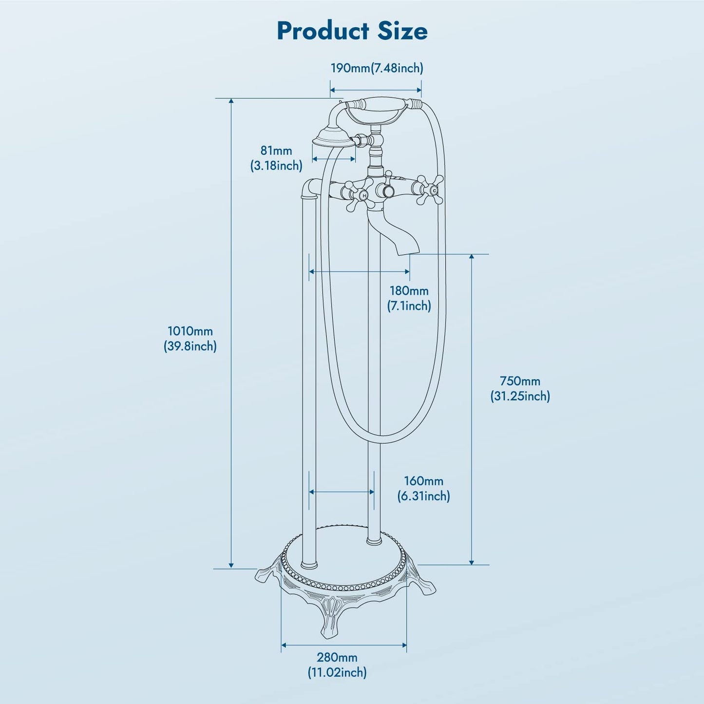 
                  
                    Floor Mounted Bathtub Freestanding Faucet Tub Filler With Handheld Shower Spray Double Cross Knobs Telephone Shape High Flow Bathroom Mixing Tap
                  
                