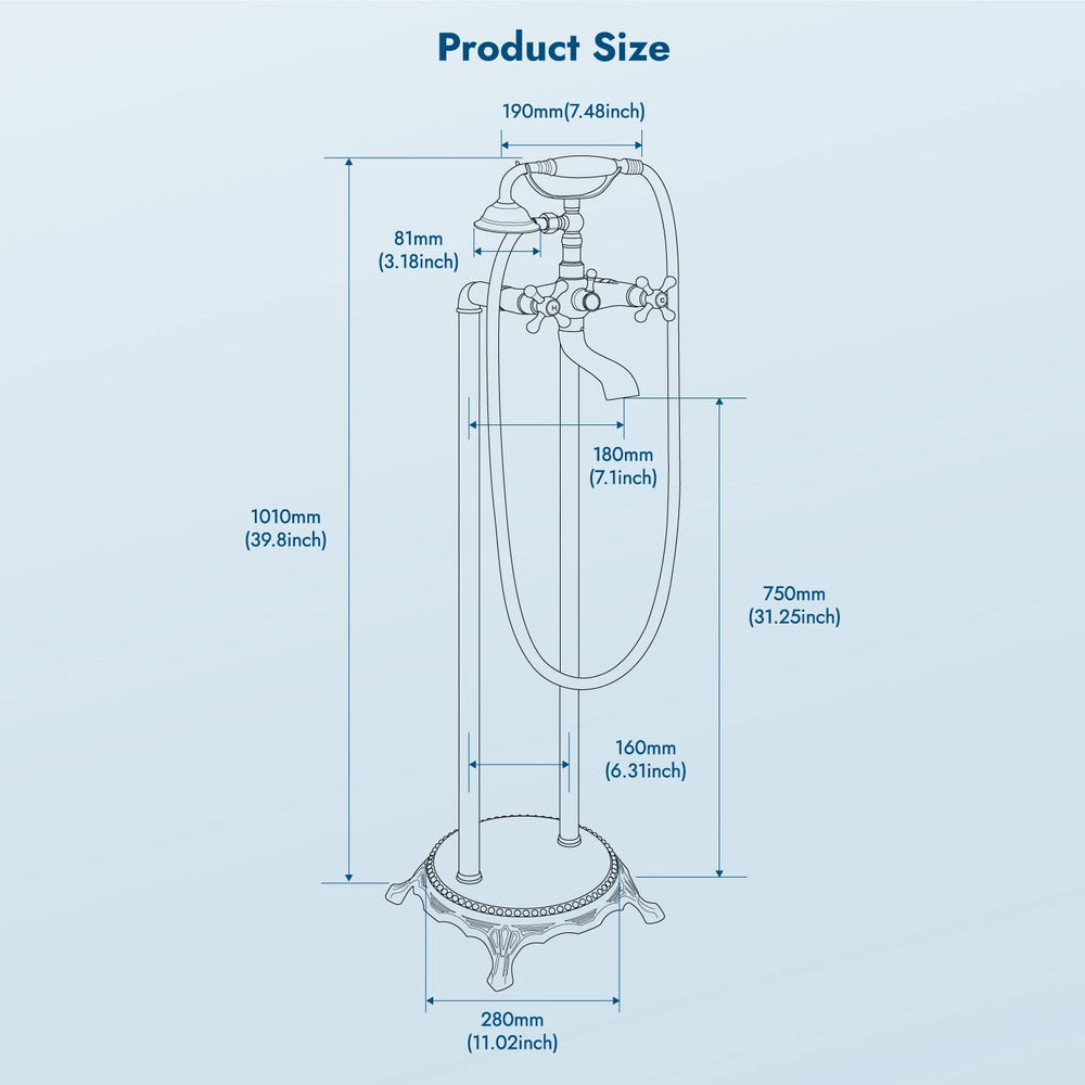 
                  
                    Floor Mounted Bathtub Freestanding Faucet Tub Filler With Handheld Shower Spray Double Cross Knobs Telephone Shape High Flow Bathroom Mixing Tap
                  
                