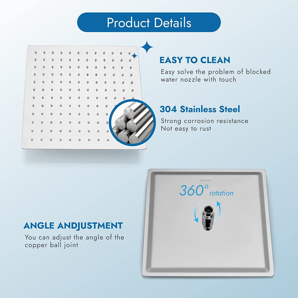 Cinwiny Bathroom Rain Shower Faucet Set Shower System with 12 Inch Square Rainfall Showerhead and Brass Male Thread Rough-in Valve,Wall Mounted Single Function Shower Trim Kit