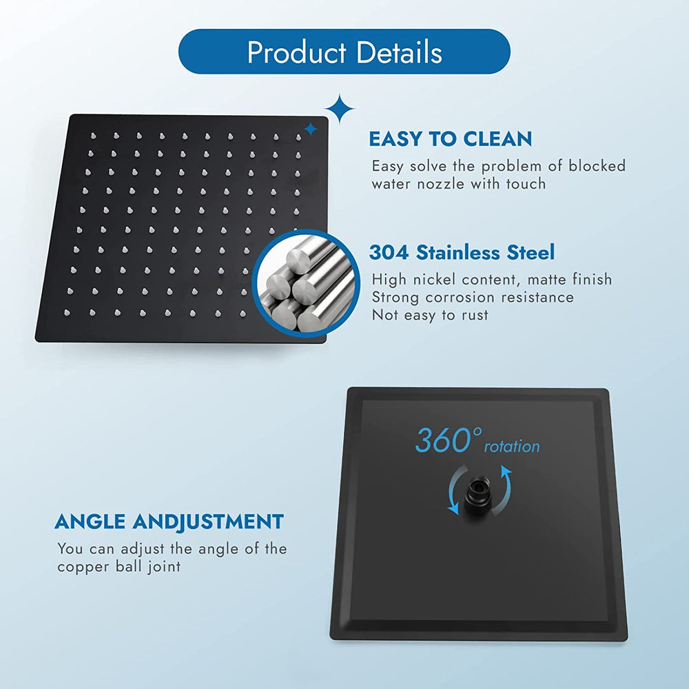 Cinwiny 10 Inch Wall Mounted Rain Shower System Square Shower head Bathroom Shower Head Kit One Function with Rough-in Valve Single Handle Rainfall Shower Trim Kit