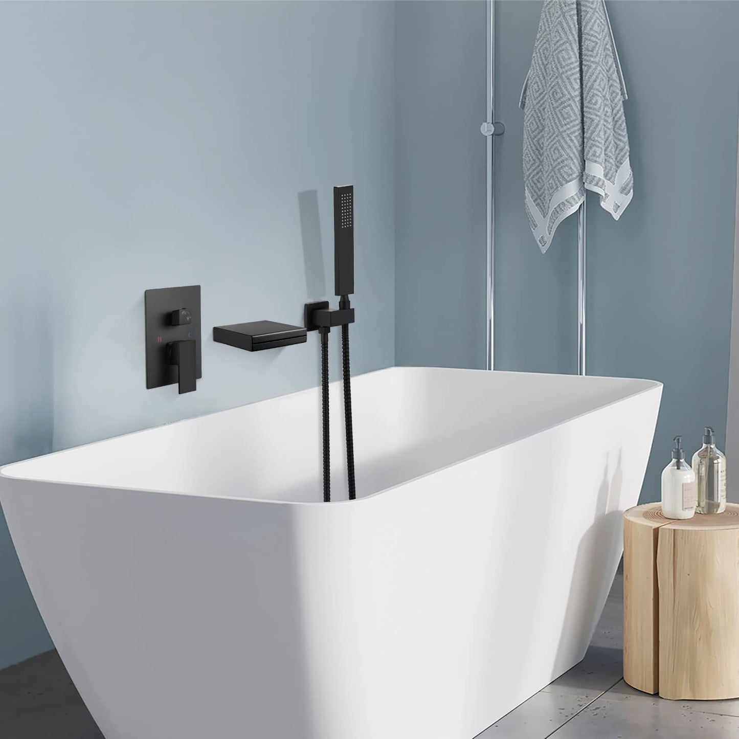 
                  
                    Cinwiny Wall Mount Waterfall Tub Filler Spout with Handheld Shower Single Handle Bathtub Shower Faucet Set Rough in Valve Brass
                  
                