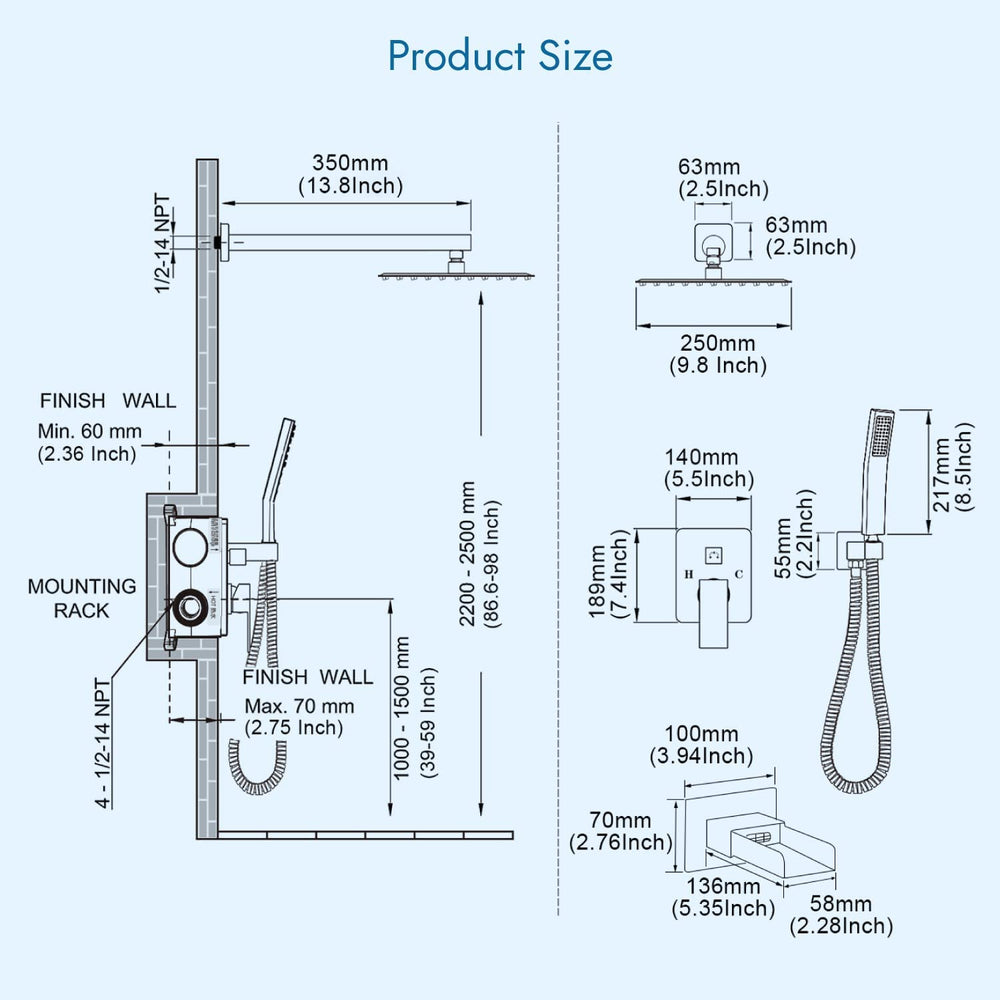 Dropship 10 Inches Wall Mounted Shower With High Pressure Rain Shower Head  And 5-Function Handheld Shower Head to Sell Online at a Lower Price
